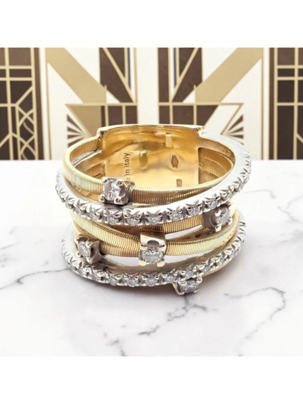 Authentic! Marco Bicego 18k Yellow White Gold Diamond 7 Row Goa Ring sz 6.5 - Picture 2 of 14